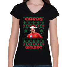 PRINTFASHION Karácsonyi Charles Leclerc - Női V-nyakú póló - Fekete női póló