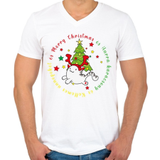 PRINTFASHION Karácsonyi - cica 1 - Férfi V-nyakú póló - Fehér férfi póló