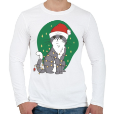 PRINTFASHION Karácsonyi cica - Férfi hosszú ujjú póló - Fehér férfi póló