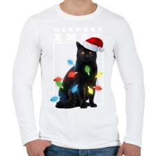 PRINTFASHION Karácsonyi cica - Férfi hosszú ujjú póló - Fehér férfi póló