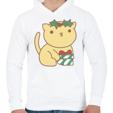 PRINTFASHION Karácsonyi cica - Férfi kapucnis pulóver - Fehér