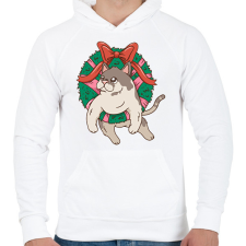 PRINTFASHION Karácsonyi cica - Férfi kapucnis pulóver - Fehér férfi pulóver, kardigán