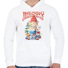 PRINTFASHION Karácsonyi cica - Férfi kapucnis pulóver - Fehér férfi pulóver, kardigán