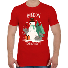 PRINTFASHION Karácsonyi Cica - Férfi póló - Piros férfi póló
