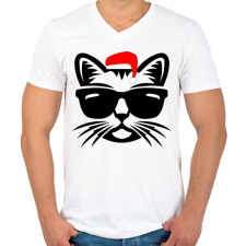 PRINTFASHION Karácsonyi cica - Férfi V-nyakú póló - Fehér férfi póló