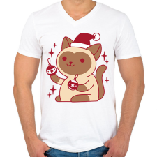PRINTFASHION Karácsonyi cica - Férfi V-nyakú póló - Fehér férfi póló