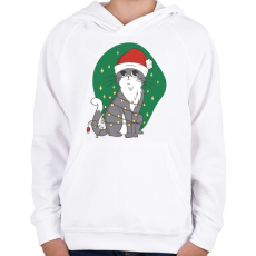 PRINTFASHION Karácsonyi cica - Gyerek kapucnis pulóver - Fehér