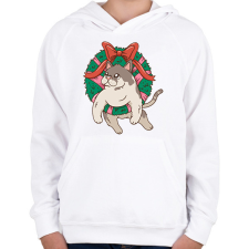 PRINTFASHION Karácsonyi cica - Gyerek kapucnis pulóver - Fehér gyerek pulóver, kardigán