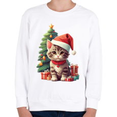 PRINTFASHION Karácsonyi cica - Gyerek pulóver - Fehér