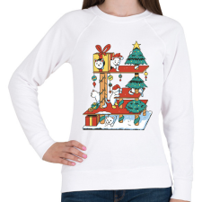 PRINTFASHION Karácsonyi cica ház - Női pulóver - Fehér női pulóver, kardigán