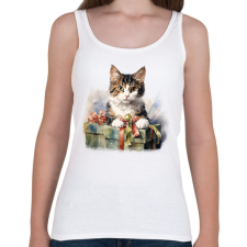 PRINTFASHION Karácsonyi cica - Női atléta - Fehér női trikó