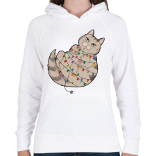 PRINTFASHION Karácsonyi cica - Női kapucnis pulóver - Fehér női pulóver, kardigán