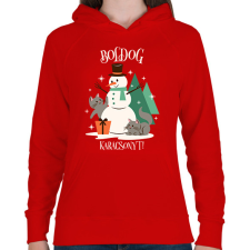 PRINTFASHION Karácsonyi Cica - Női kapucnis pulóver - Piros női pulóver, kardigán