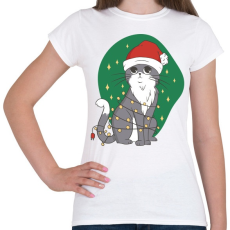 PRINTFASHION Karácsonyi cica - Női póló - Fehér