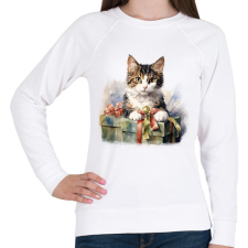 PRINTFASHION Karácsonyi cica - Női pulóver - Fehér női pulóver, kardigán