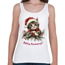 PRINTFASHION Karácsonyi cica sapiban - Női atléta - Fehér női trikó