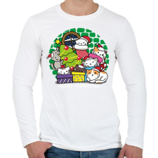 PRINTFASHION Karácsonyi cicás- Meowy - Férfi hosszú ujjú póló - Fehér férfi póló