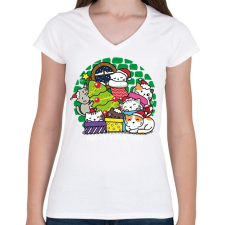 PRINTFASHION Karácsonyi cicás- Meowy - Női V-nyakú póló - Fehér női póló