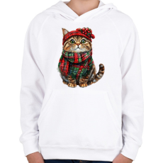 PRINTFASHION Karácsonyi cicás minta - Gyerek kapucnis pulóver - Fehér