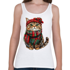 PRINTFASHION Karácsonyi cicás minta - Női atléta - Fehér női trikó