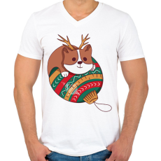 PRINTFASHION Karácsonyi corgi  - Férfi V-nyakú póló - Fehér