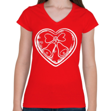 PRINTFASHION Karácsonyi csengős szív - Női V-nyakú póló - Piros