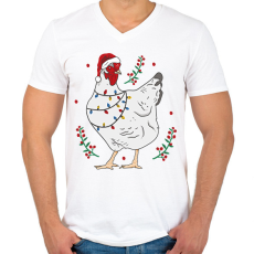 PRINTFASHION Karácsonyi csirke - Férfi V-nyakú póló - Fehér