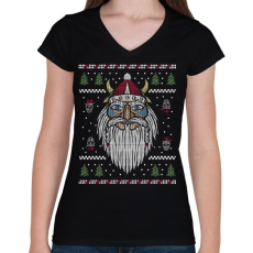 PRINTFASHION Karácsonyi csúny minta - viking  - Női V-nyakú póló - Fekete