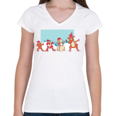 PRINTFASHION Karácsonyi dab - Női V-nyakú póló - Fehér