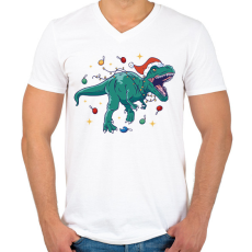 PRINTFASHION Karácsonyi dínó - Férfi V-nyakú póló - Fehér