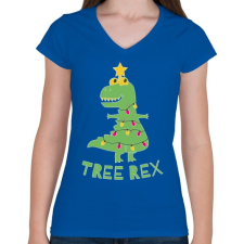 PRINTFASHION Karácsonyi dínó - Tree rex - Női V-nyakú póló - Királykék női póló