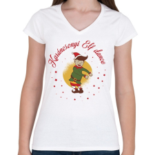PRINTFASHION Karácsonyi - Elf dance - Női V-nyakú póló - Fehér női póló