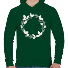 PRINTFASHION Karácsonyi fehér koszorú - Férfi kapucnis pulóver - Sötétzöld