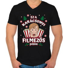 PRINTFASHION Karácsonyi filmezős póló - Férfi V-nyakú póló - Fekete férfi póló