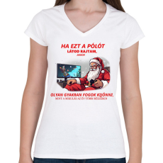PRINTFASHION karácsonyi gamer póló - Női V-nyakú póló - Fehér
