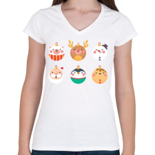 PRINTFASHION Karácsonyi gömbök - Női V-nyakú póló - Fehér női póló