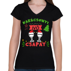 PRINTFASHION Karácsonyi ivó csapat - Női V-nyakú póló - Fekete