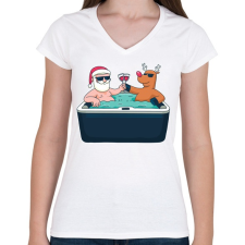PRINTFASHION Karácsonyi jacuzzi - Női V-nyakú póló - Fehér női póló