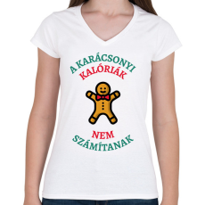 PRINTFASHION KARÁCSONYI KALÓRIÁK - Női V-nyakú póló - Fehér