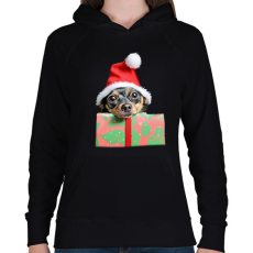 PRINTFASHION karácsonyi kiskutya - Női kapucnis pulóver - Fekete