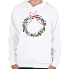 PRINTFASHION Karácsonyi koszorú piros masnival - Gyerek kapucnis pulóver - Fehér