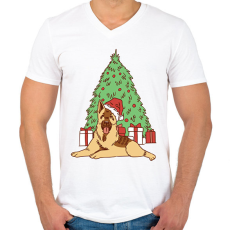 PRINTFASHION Karácsonyi kutya - Férfi V-nyakú póló - Fehér