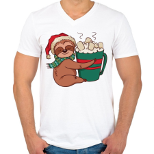 PRINTFASHION Karácsonyi lajhár  - Férfi V-nyakú póló - Fehér férfi póló