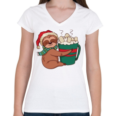 PRINTFASHION Karácsonyi lajhár  - Női V-nyakú póló - Fehér