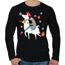 PRINTFASHION Karácsonyi láma - Férfi hosszú ujjú póló - Fekete férfi póló