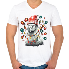 PRINTFASHION Karácsonyi láma - Férfi V-nyakú póló - Fehér férfi póló