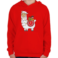 PRINTFASHION Karácsonyi láma - Gyerek kapucnis pulóver - Piros