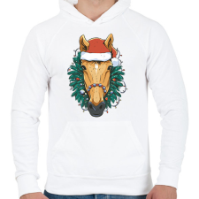 PRINTFASHION Karácsonyi ló - Férfi kapucnis pulóver - Fehér férfi pulóver, kardigán