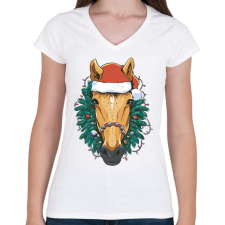 PRINTFASHION Karácsonyi ló - Női V-nyakú póló - Fehér női póló