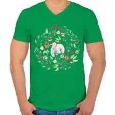 PRINTFASHION Karácsonyi maci - Férfi V-nyakú póló - Zöld férfi póló